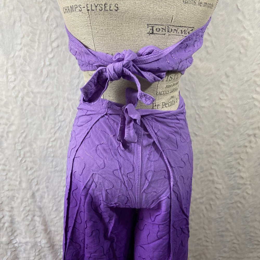 Vintage 2 piece wrap palazzo pants with Halter top Made in India 100% Rayon - Picture 6 of 10